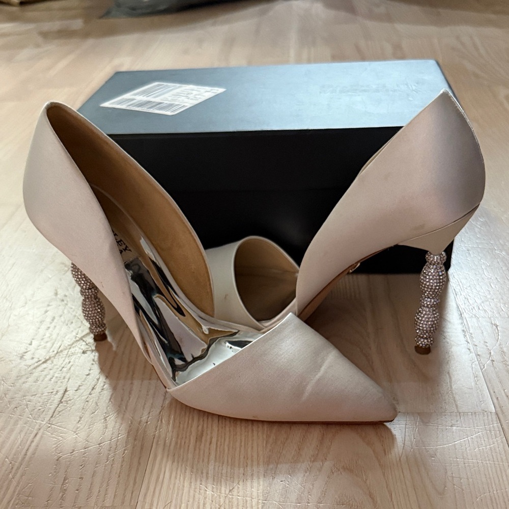 Badgley Mischka Ivory Satin Heels with Studded Heel
